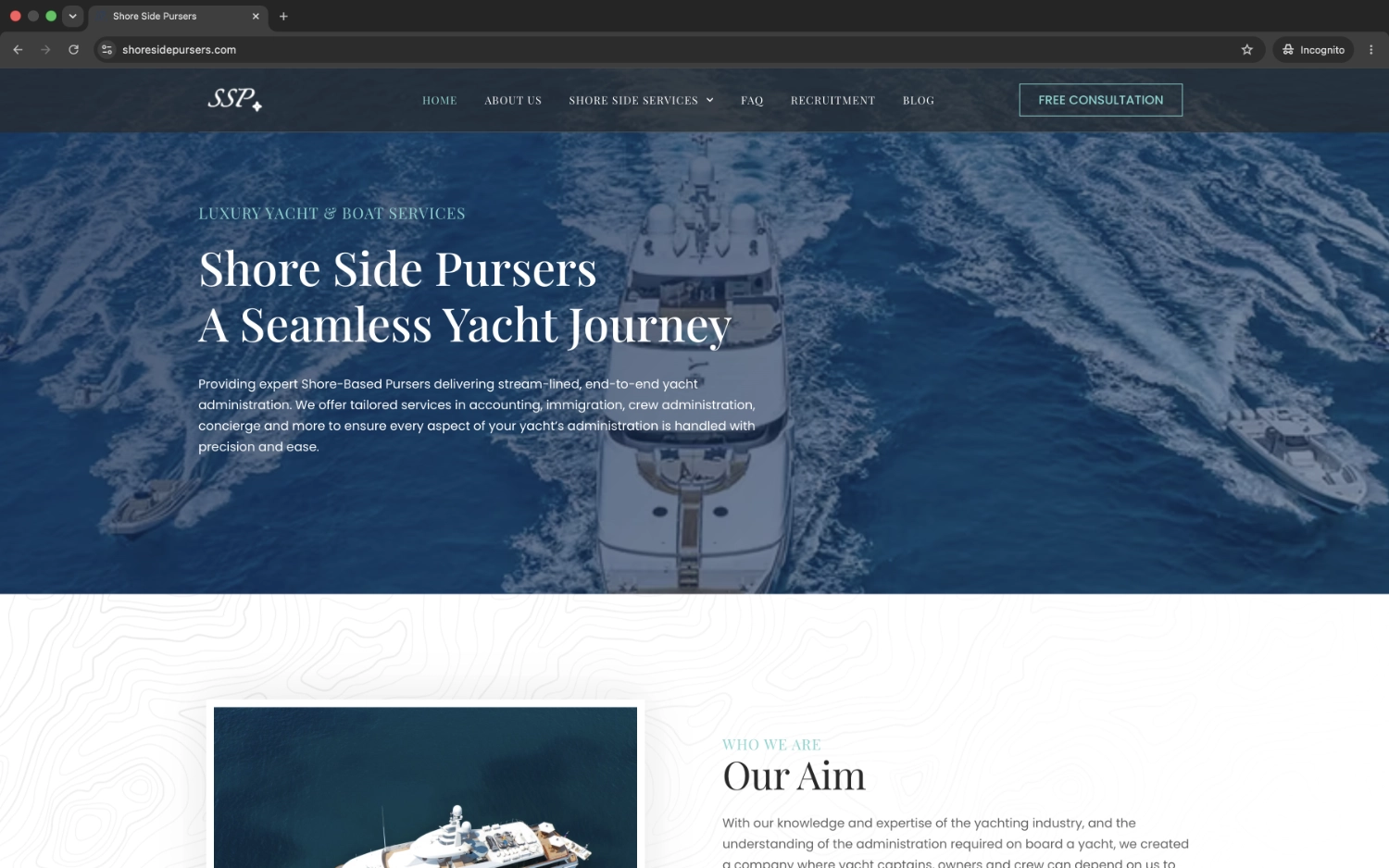 Shore Side Pursers web design Cornwall service-led website project screenshot